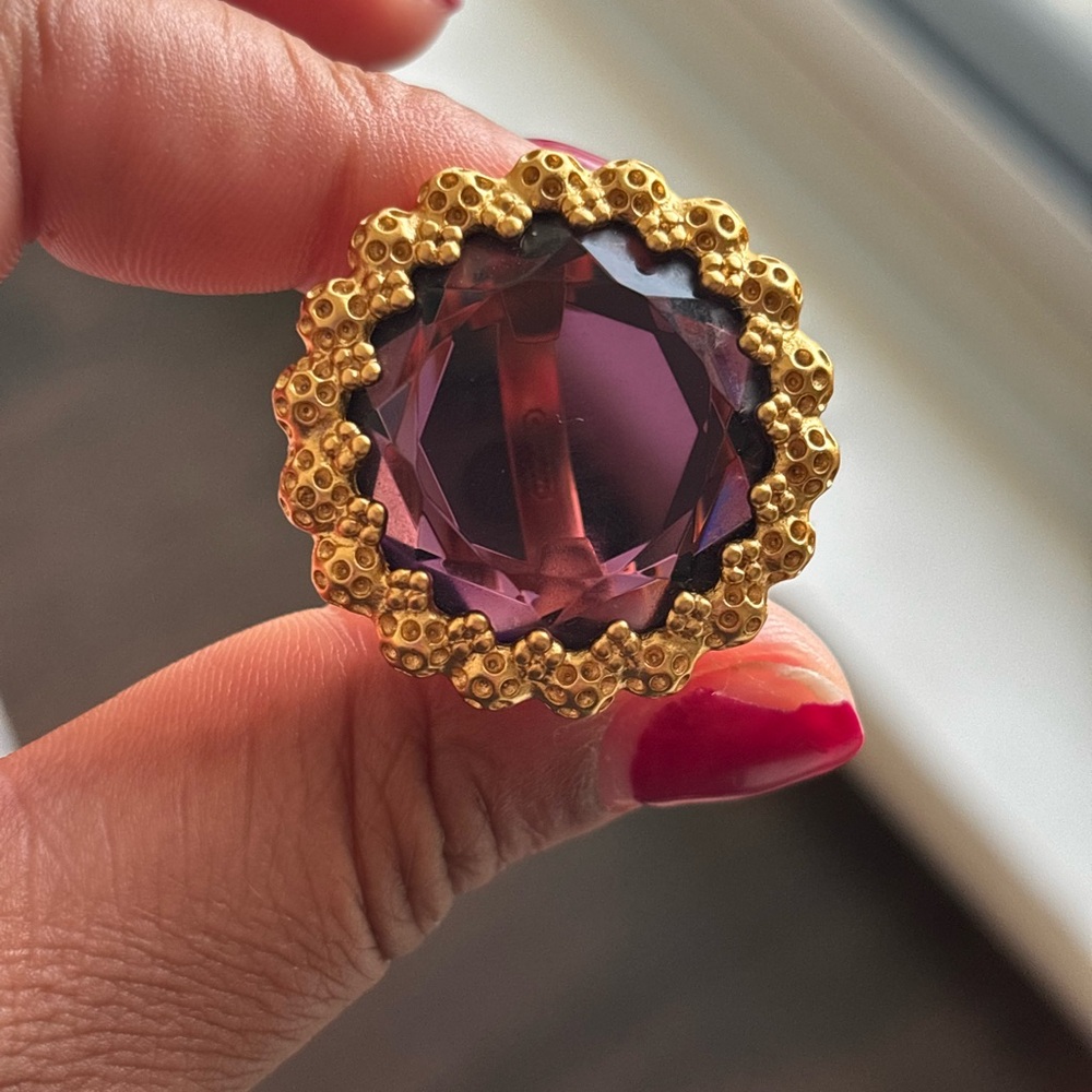 Coach Gold-Tone Ring with Purple Crystal